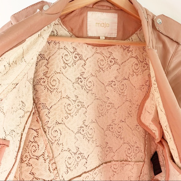 MAJE pink Moto leather jacket - Picture 9 of 14